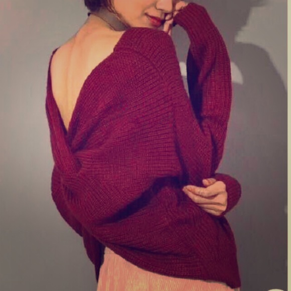 ♥️🆕💋 LAST ONE - Burgundy Tie Front/Back Sweater - Picture 2 of 3